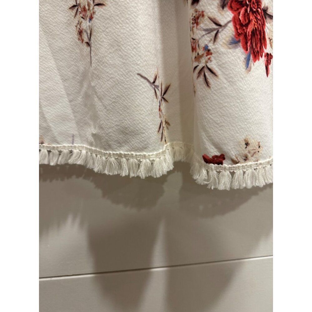 White Floral Tank Mini Dress Fringe Hem Women XL - Picture 4 of 7